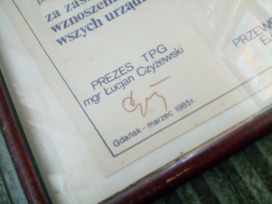 Dyplom PRL zabytkowy pamiątkowy do muzeum Gdańska