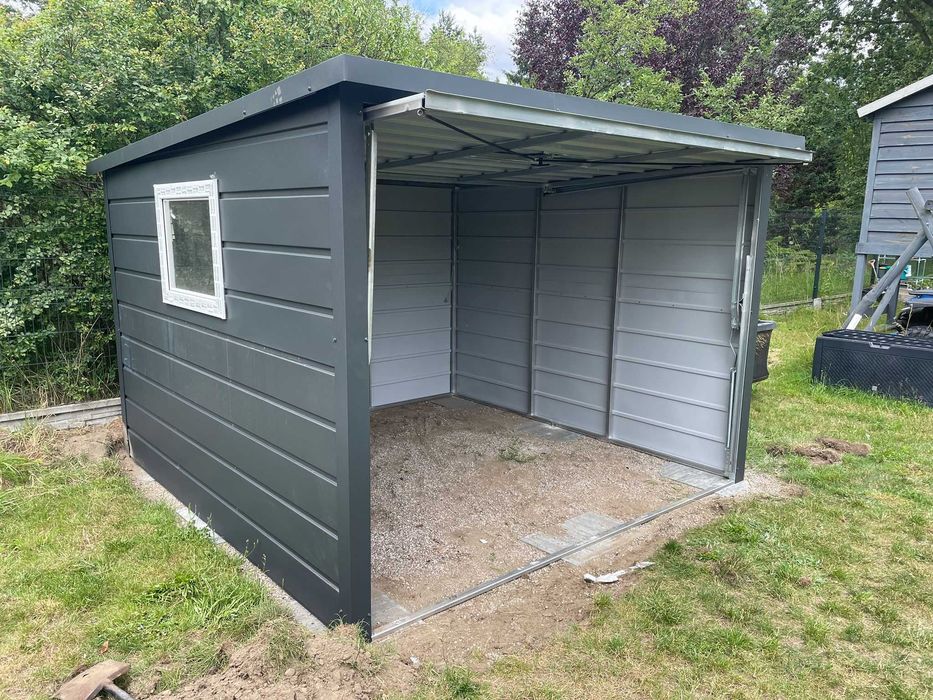 Garaż Blaszany, Blaszak 2x3m ciemny grafit MAT + biały