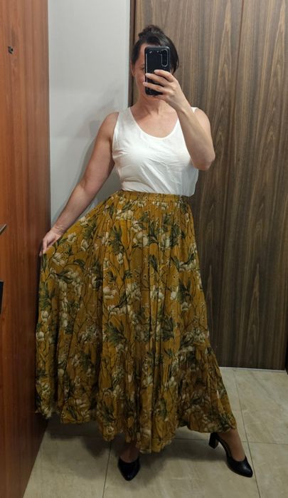 Brązowa musztardowa spódnica Jaroszewska Boho kwiaty