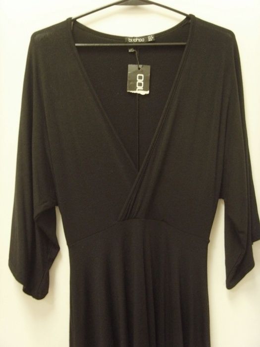 NOWA metka Boohoo sukienka kimono kopertowa czarna wiskoza 36 38