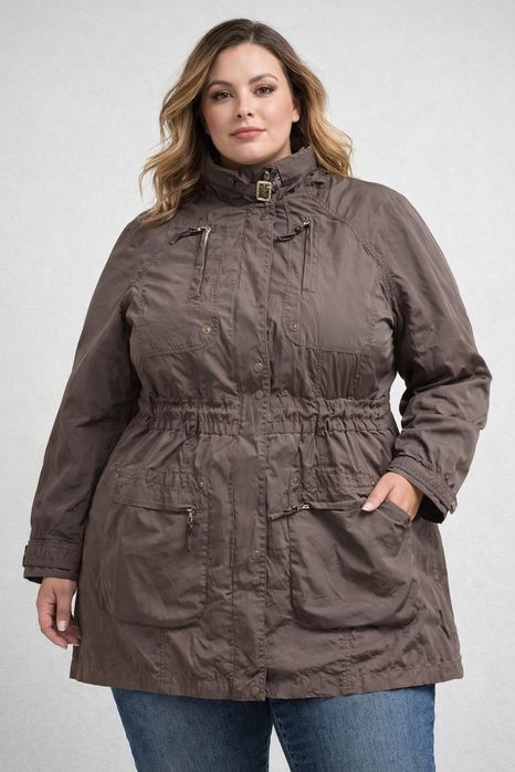Kurtka wiosenna parka taliowana przeciwdeszczowa chowany kaptur
