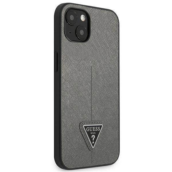 Etui Guess Saffiano Triangle Logo na iPhone 13 mini - srebrne