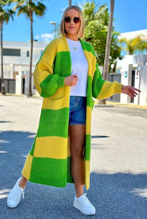 Kardigan damski Basic pasiak nowa kolekcja wiosna hit sezonu