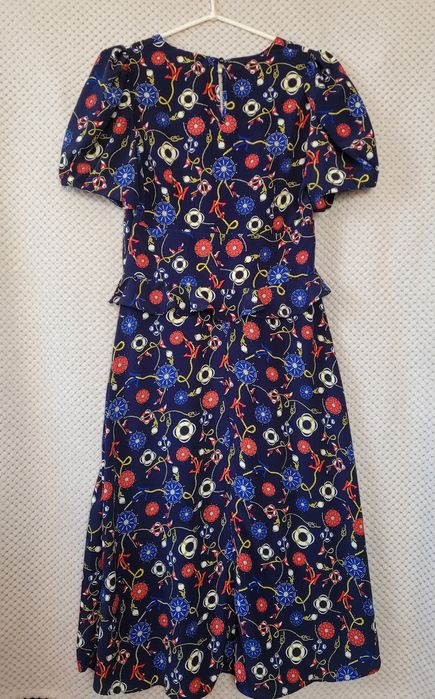 Savida Nowa długa sukienka z bufiastymi rękawami print taliowana  36 S