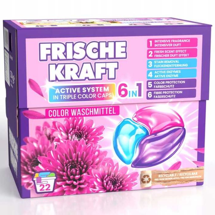 2x Frische Kraft 6w1 Kapsułki do Prania Koloru 22szt