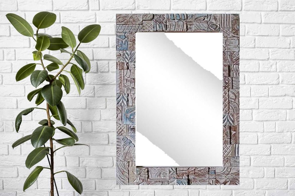 Lustro w ramie rzeźbionej z drewna mango. Indyjskiemeblekolonialne.