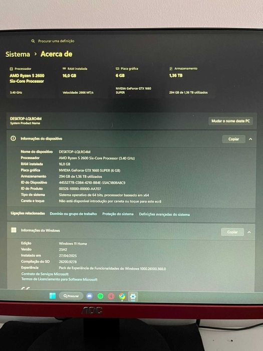 Computador PC Gaming Ryzen 5 2600 + GTX 1660 Super 6GB | 16GB RAM | SSD 500GB