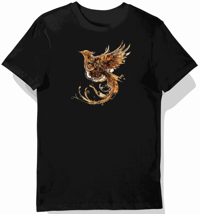 Koszulka męska czarna z motywem złotego parowego ptaka L