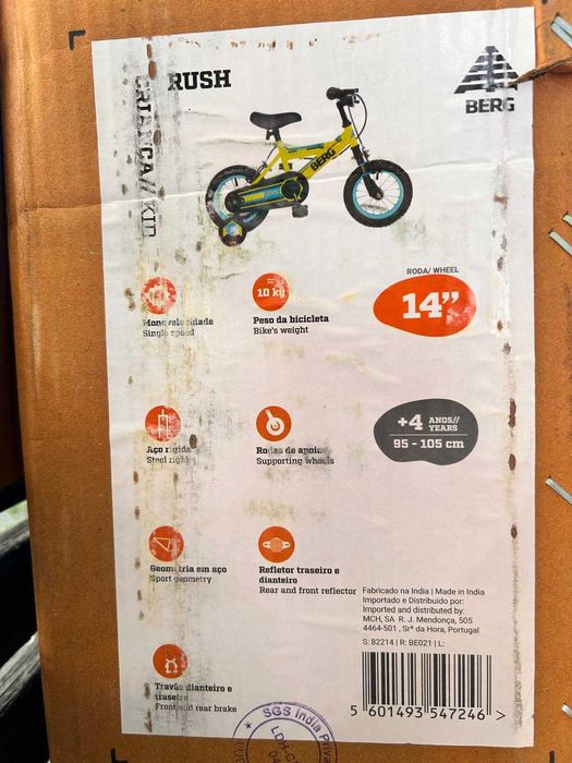 Bicicleta Criança Roda 14'' 4-6 Anos NOVA