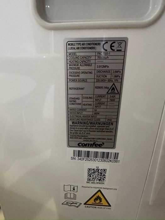 Ar condionado portátil comfee modelo 7000-1
