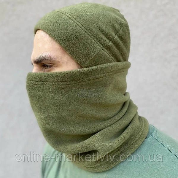 Комплект зимовий флісовий бафф та шапка Олива