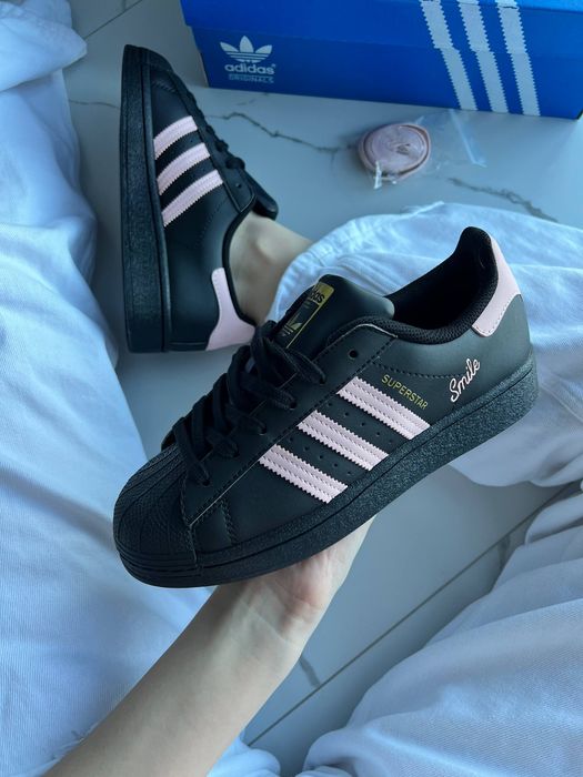Кросівки Кроссовки Adidas Superstar Smile Black Pink Чёрный Розовый Чорний Рожевий Кросовки демісезон