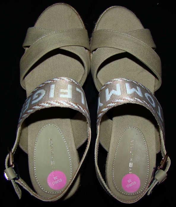 tommy hilfiger nowe sandały na koturnie espadryl z logo 38