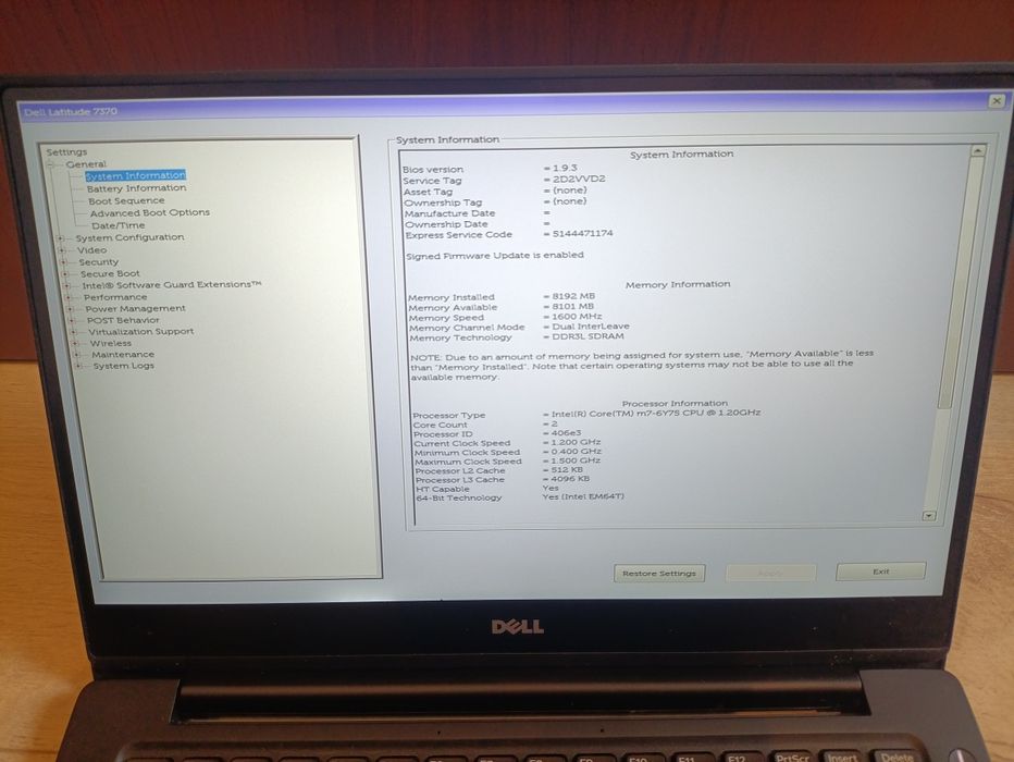 Laptop DELL 7370 Intel core m7-6y75 8GB RAM