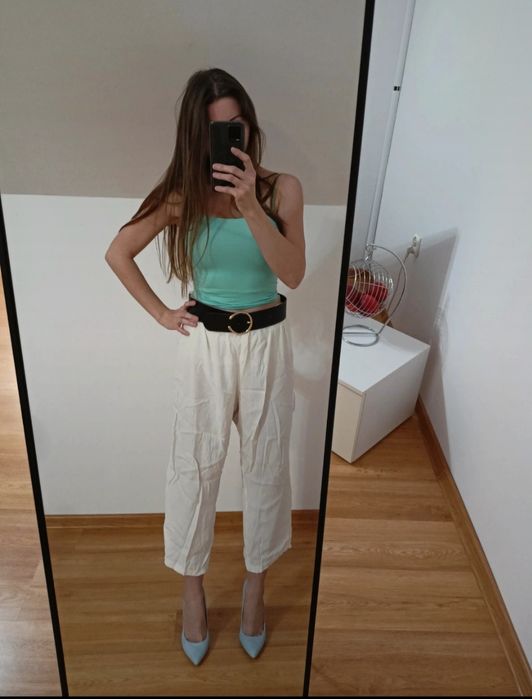 Spodnie damskie eleganckie białe cygaretki oversize xxl