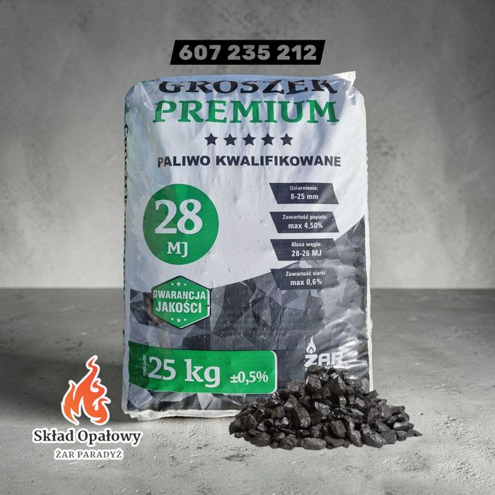 Groszek Węgiel Kamienny Pakowany 25kg Odsiewany ŻAR Paradyż