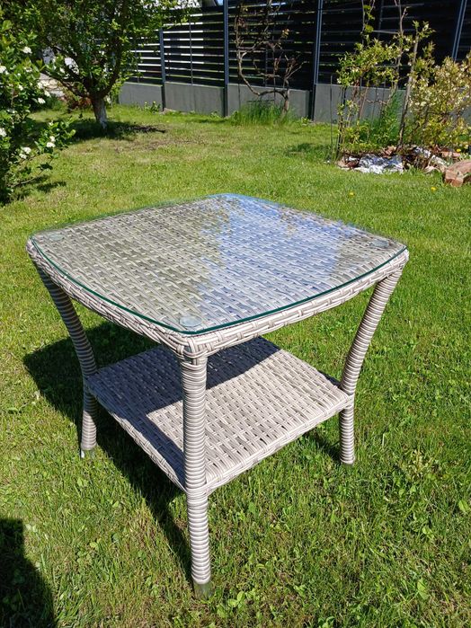 Stolik tarasowy ogrodowy Technorattan szklany gruby blat 50 x 50 Taras