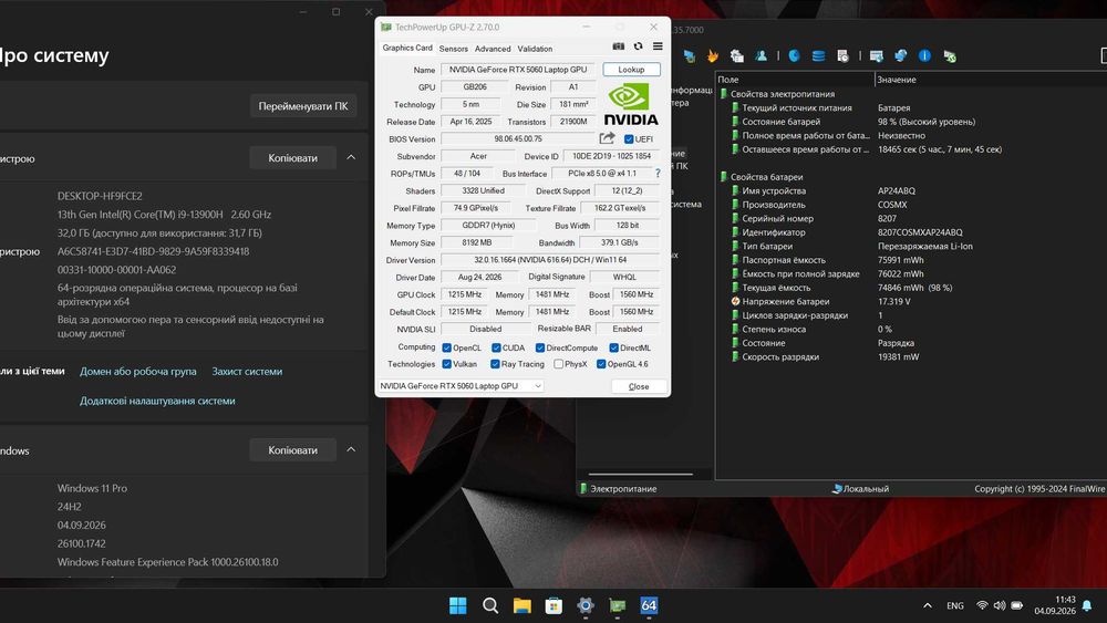 Магазин ігровий ноутбук Acer Nitro V 15 - 15` FHD 165hz\ i9 13900H\ RTX 5060 8GB\ RAM 32GB\ SSD 1 TB
