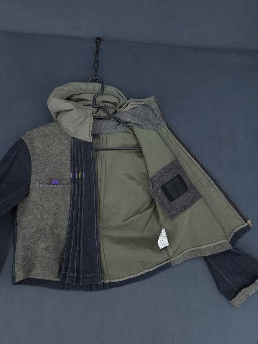y2k Marithe Francois Girbaud kurtka wełna jeans archive kapiszon S/M