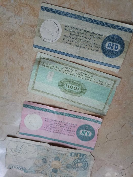 Pieniądze Bony towarowe do Pewexu z okresu PRL-u