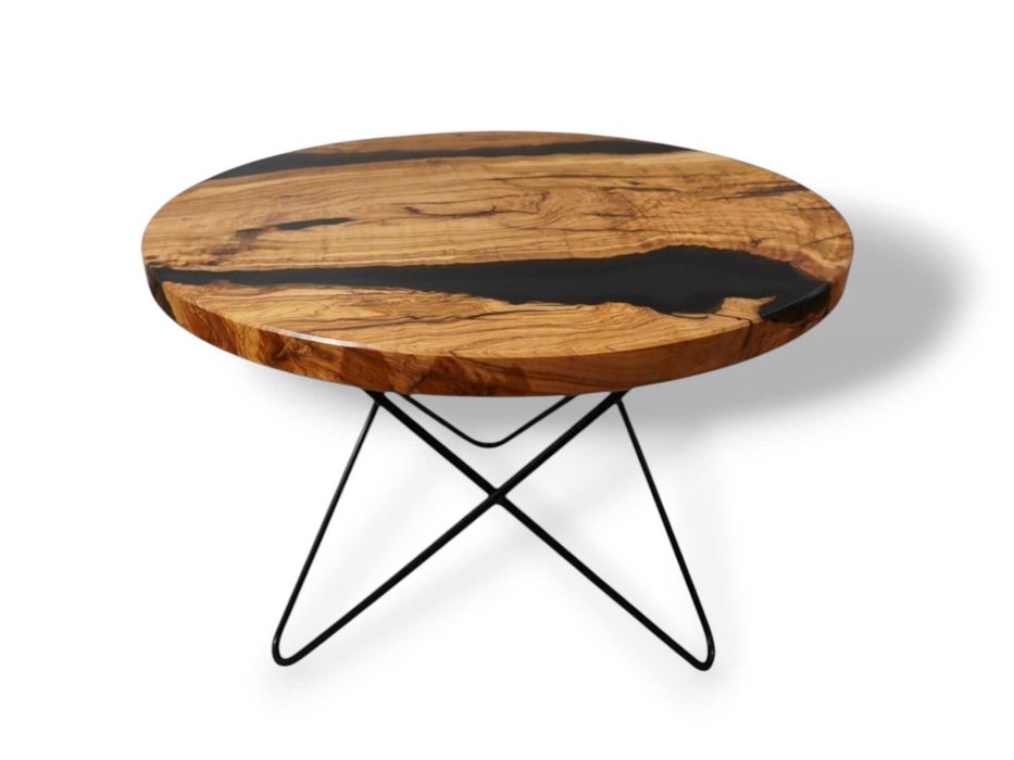 Stolik kawowy okrągły Noir 60 cm | drewno oliwne | czarna żywica