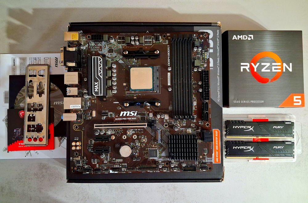 Ryzen 5 5600X+ B450 MSI+ 16gb DDR4 3200mhz HyperX FURY комплект AMD s-AM4 для игрового компьютера