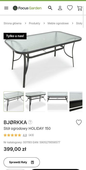 Stol ogrodowy, na taras/balkon  Holiday 153x 97