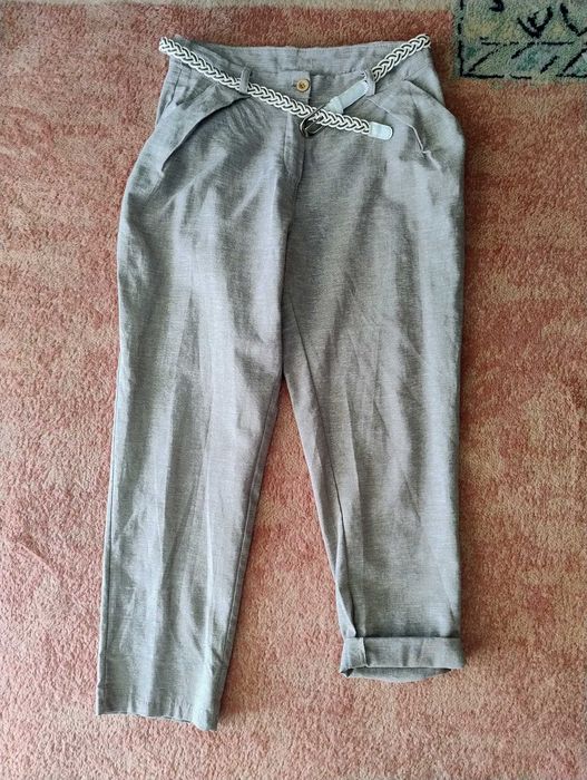 Spodnie lniane damskie beżowe