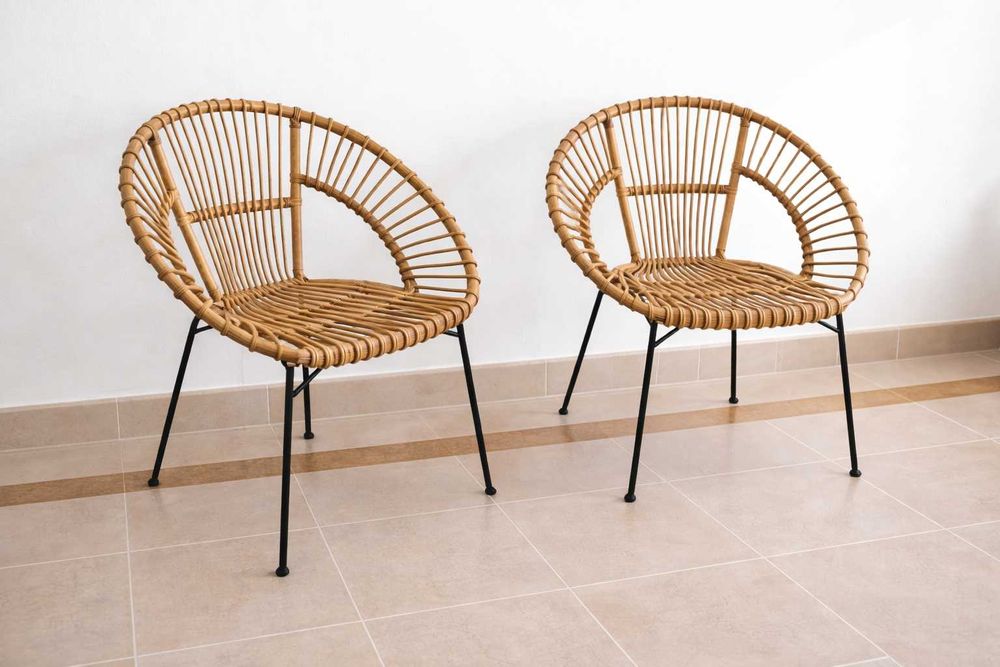 Conjunto 4 Cadeiras em Rattan Natural com Estrutura Preta