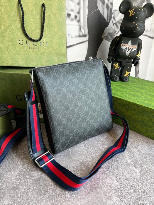 Сумка мессенджер чоловіча Gucci Гуччи гучі GG мужская чорна шкіряна LV