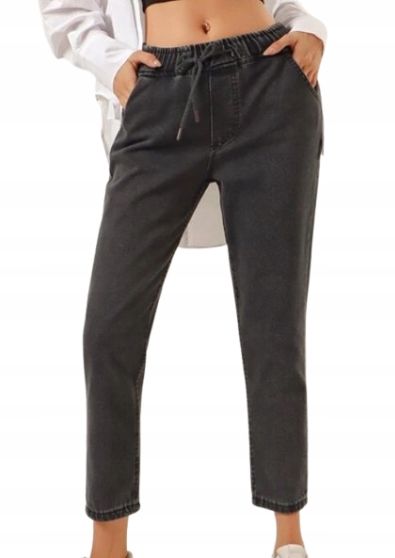 Shein jeansy damskie szare z wiązaniem gładkie 42 1_a