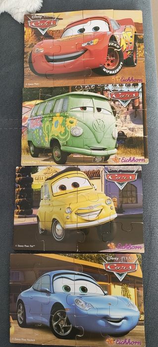 Puzzle drewniane Zygzak McQueen - 4 autka po 12 elementów