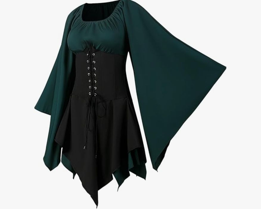 NFAOEGJ Women's Medieval Dress with Trumpet Sleeves, Traditional Irish