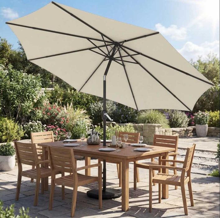 Parasol Ogrodowy Duży 300cm z Korbą Podstawą - Obciążeniem Regulowany Kąt UV 30+