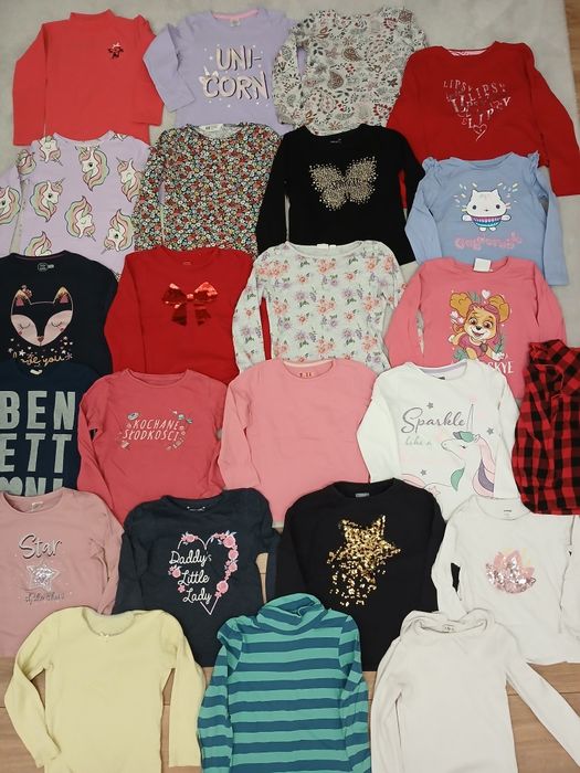 24szt. dla dziewczynki rozmiar 110/116cm koszulka na długi rękaw