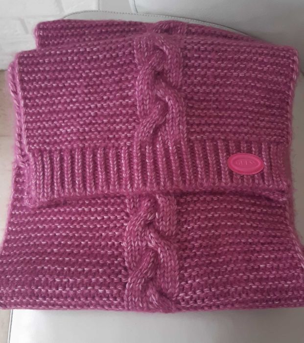GUESS komplet: czapka beanie i szalik, z wełną -pink-piękny