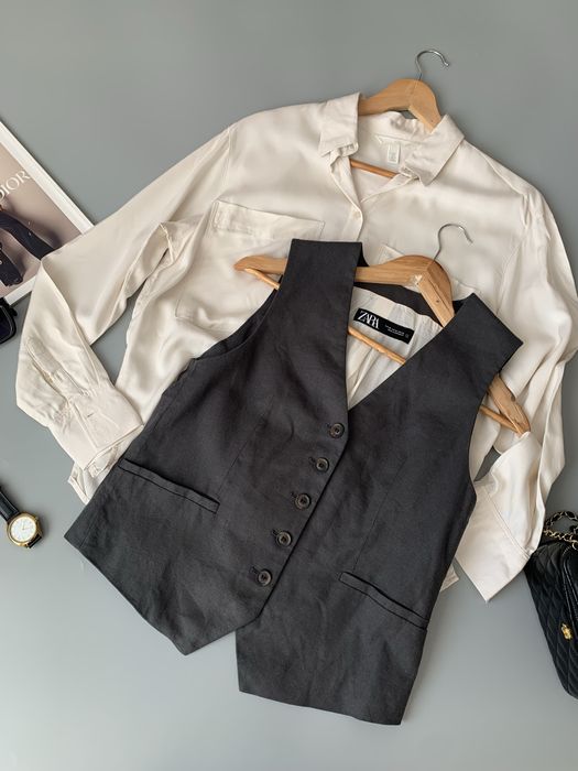 Крутий жилет з натуральної тканини р.XS