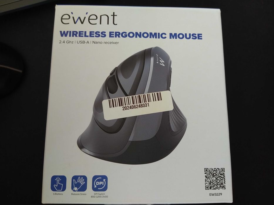 Rato novo Ergonómico Vertical Ewent EW3229 Bons acabamentos e Grande precisão de até 2400 DPI