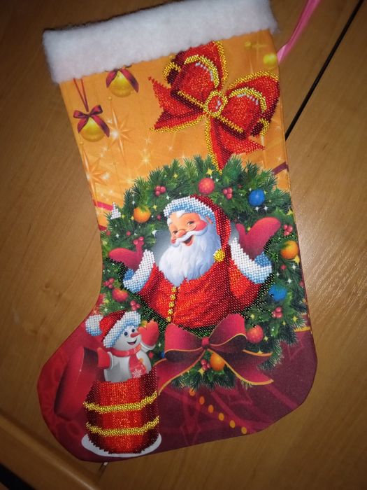 Новорічний чобіток вишитий чеським бісером