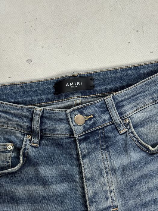 AMIRI MX1 Jeans Blue Denim джинси Амірі сині з шкіряними вставками