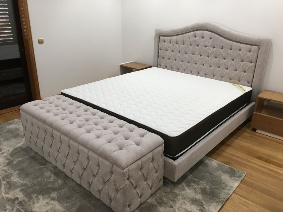 Cama 54 Estofada Nova + Estrado + Colchão (Fabricante)