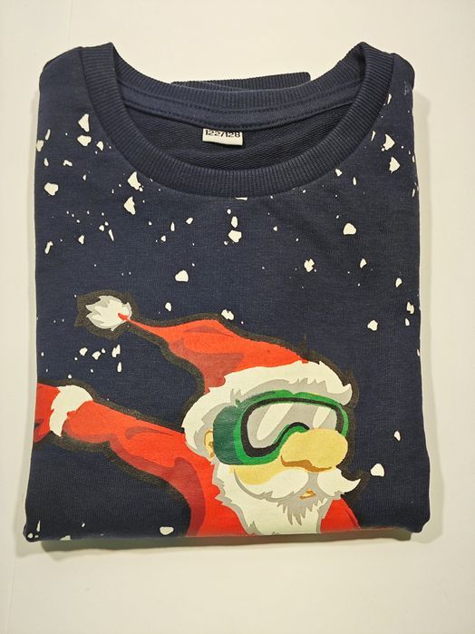 Świąteczna Koszulka Dziecięca Granatowa Mikołaj Na Snowbordzie 110/116