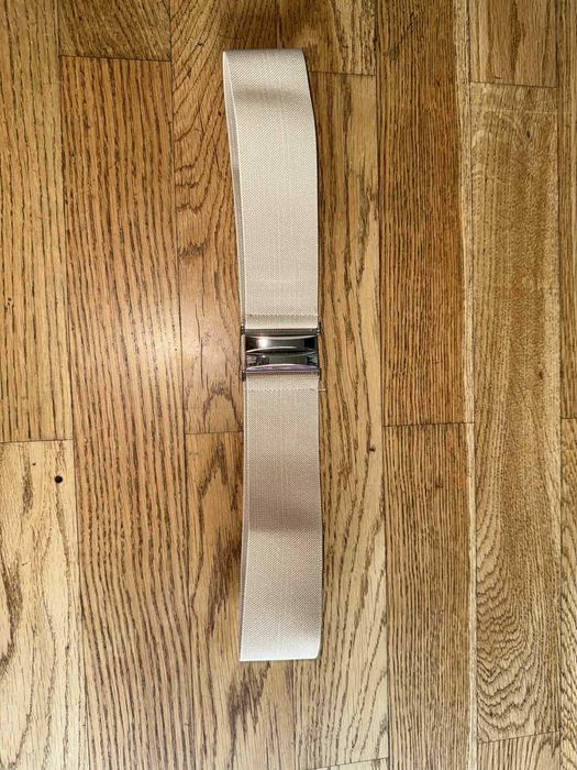 pasek guma elastyczny klamra srebrna bezowy ecru 80cm