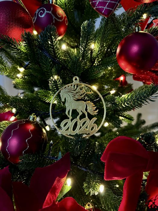 Новорічний декор -  прикраса на ялинку - «Вогняний золотий кінь 2026»