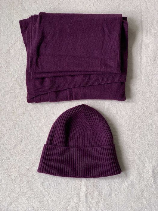 Cashmere czapka szalik komplet fiolet kaszmir wełna