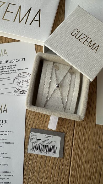 Кольє-краватка Guzema, клюшки, біле золото