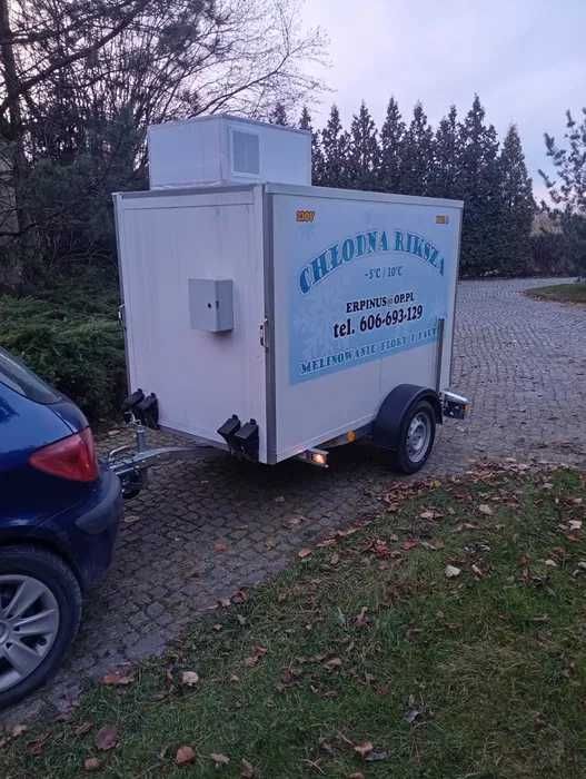 Przyczepka mobilna chłodnia 230V ekonomiczna i cicha, wynajem na dni i dłużej zadzwoń
