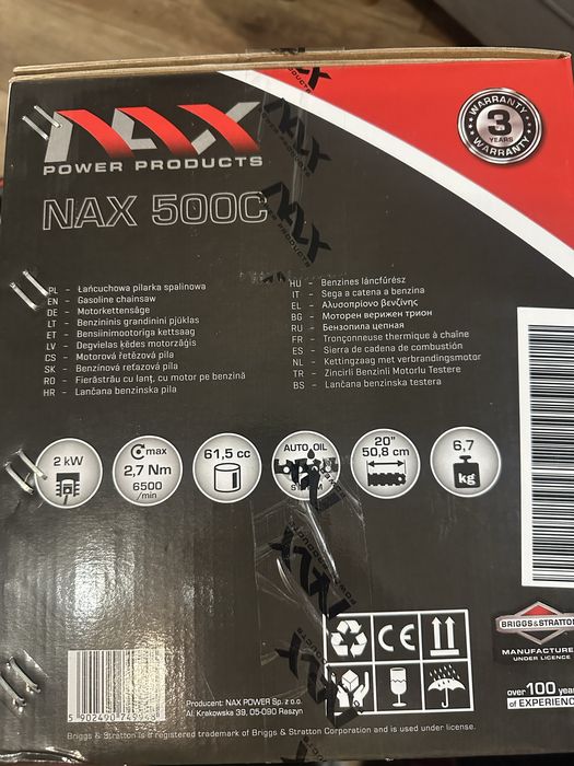 Piła spalinowa do drewna, pilarka łańcuchowa NAX 500c