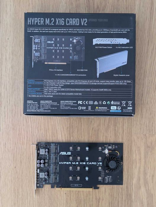 Placa ASUS Hyper M.2 x16 Card V2 para 4 SSD NVMe (ventoinha danificada)