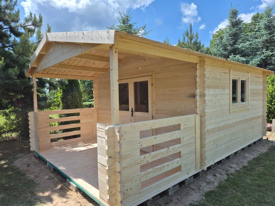 od RĘKI domek z tarasem letniskowy z grubego balika 34 mm*6x4*24m2